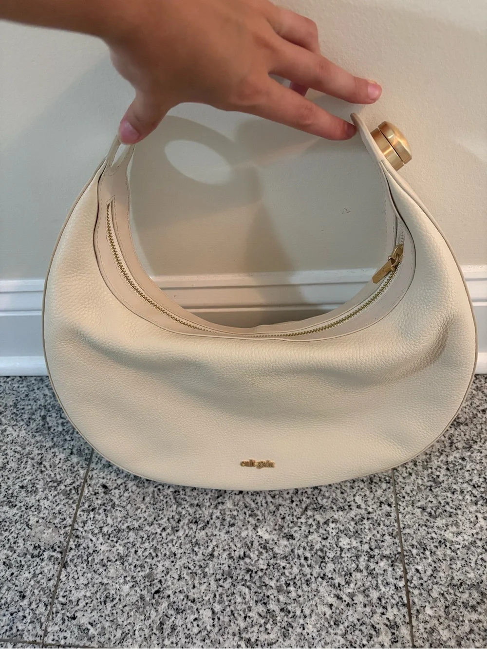 Authentic Cult Gaia Valisa Neutral Top Handle Crescent Handbag